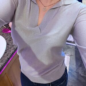 Zara Silver V-Neck Sweater